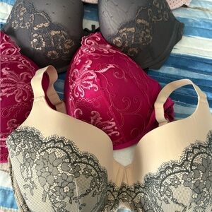 3-Ambrielle 36-D Black Lace, Cream, & Pink Bras 1-Warner 34-D Brown Polka Dot